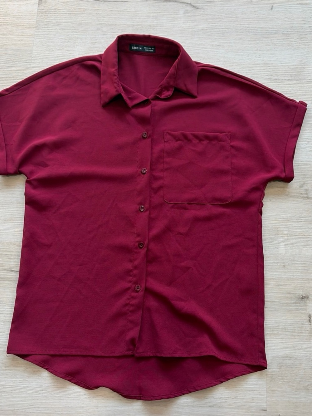SHEIN women’s Short Sleeve Button-Down Shirt in Burgundy